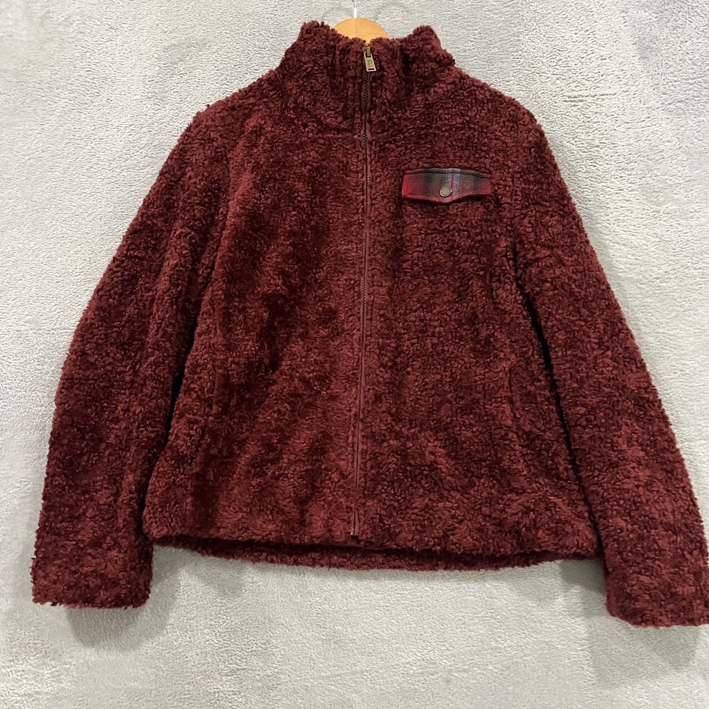 Pendleton‎ Fuzzy Zip Jacket Womens Medium Maroon Sherpa Lined Mock Neck Pockets